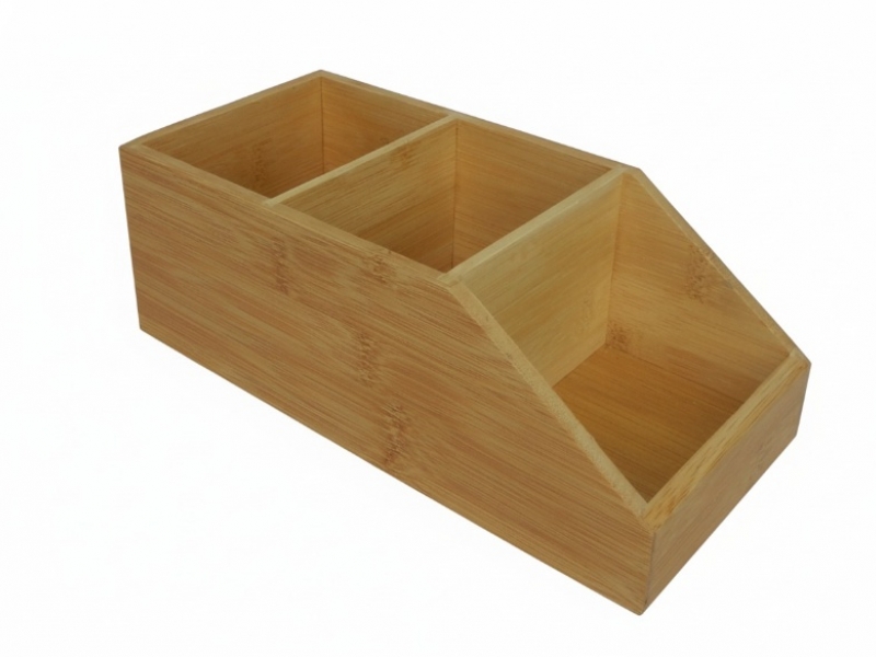 Top-tier Bamboo Desktop Organizer with Tapered Three Compartments